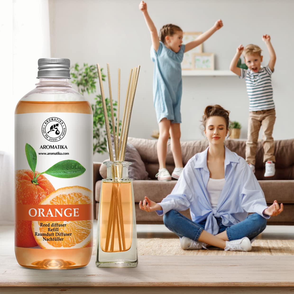 AROMATIKA refill pour setup with easy transfer to diffuser bottle