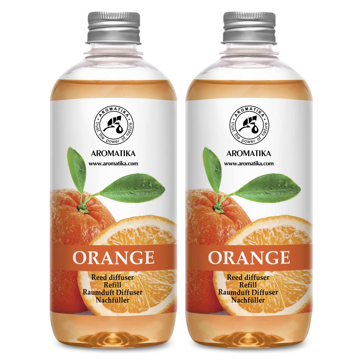AROMATIKA orange diffuser refill bottle ready for a bright uplifting aroma