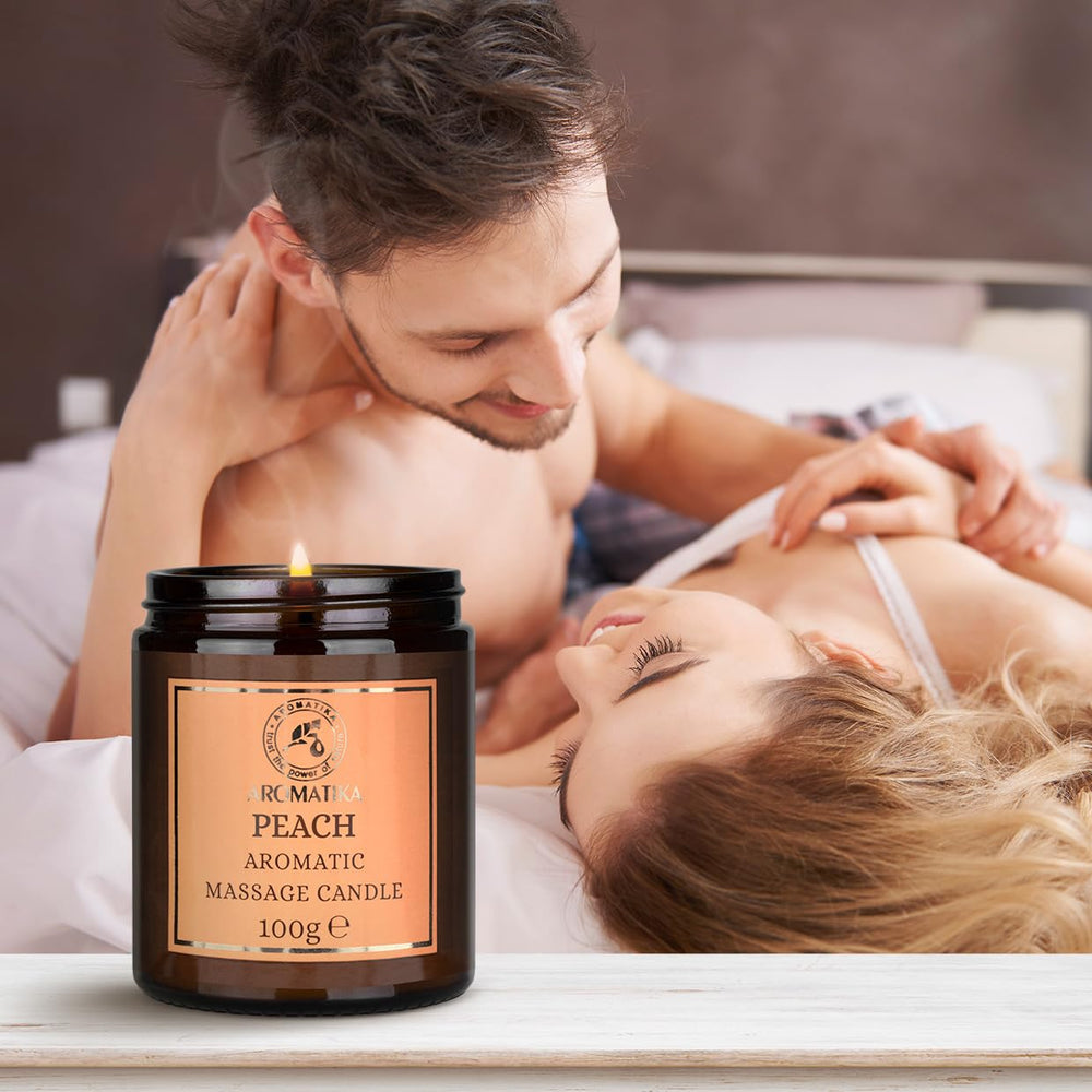 AROMATIKA Peach massage candle fragrance enhances calm atmosphere and comfort.