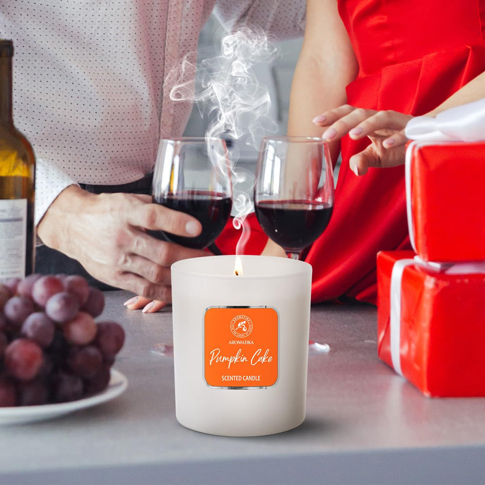 AROMATIKA Pumpkin Cake scented candle suited for bedside and cozy spaces.