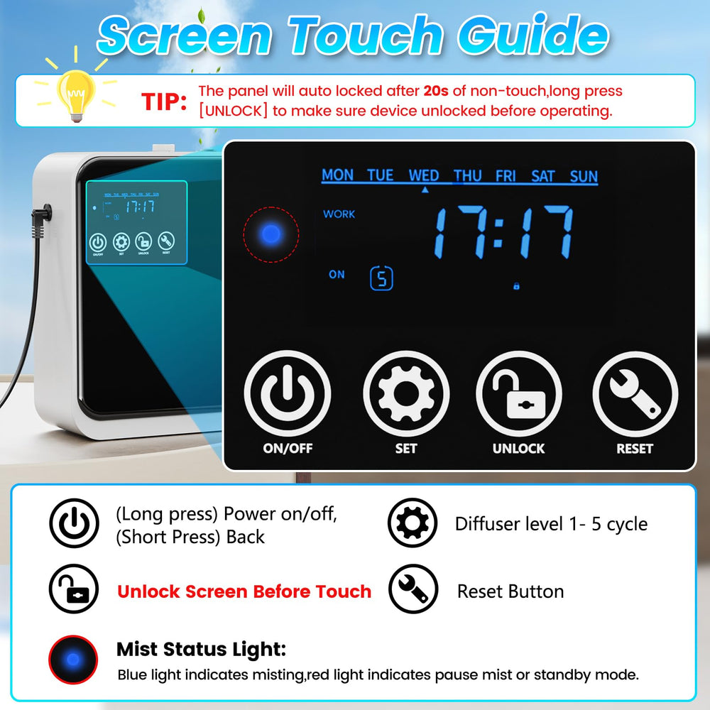 AROMAUKO diffuser with five scent modes and timer