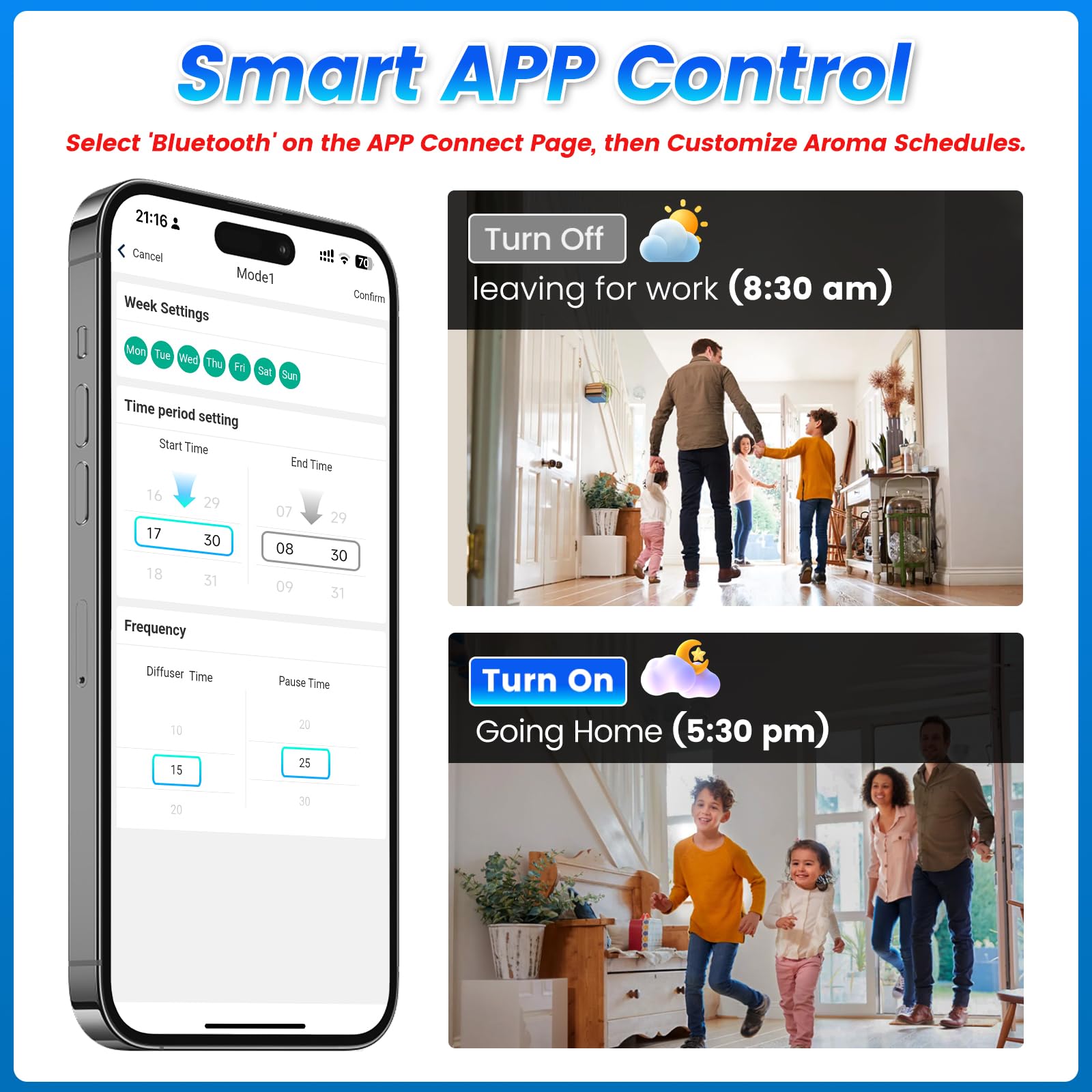 AROMAUKO diffuser touch panel for quick scent modes and timing