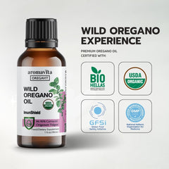 AROMAVITA ImunShield oregano leaves closeup highlighting natural sourcing and potency