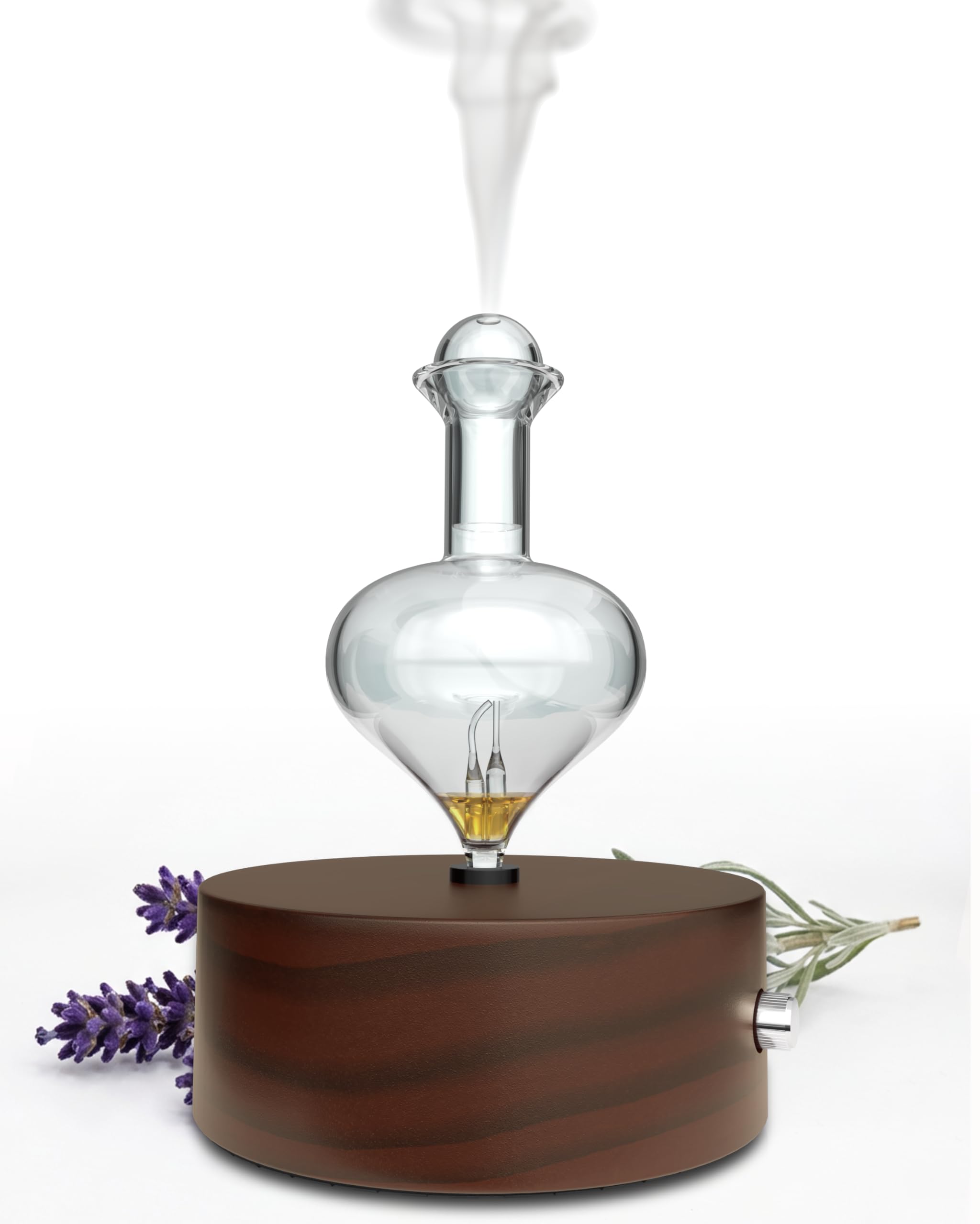 ArOmis Premium glass diffuser on natural pine wood base for warm ambiance