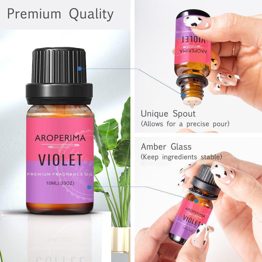 AROPERIMA Violet Fragrance Oil label emphasizes premium grade and notes