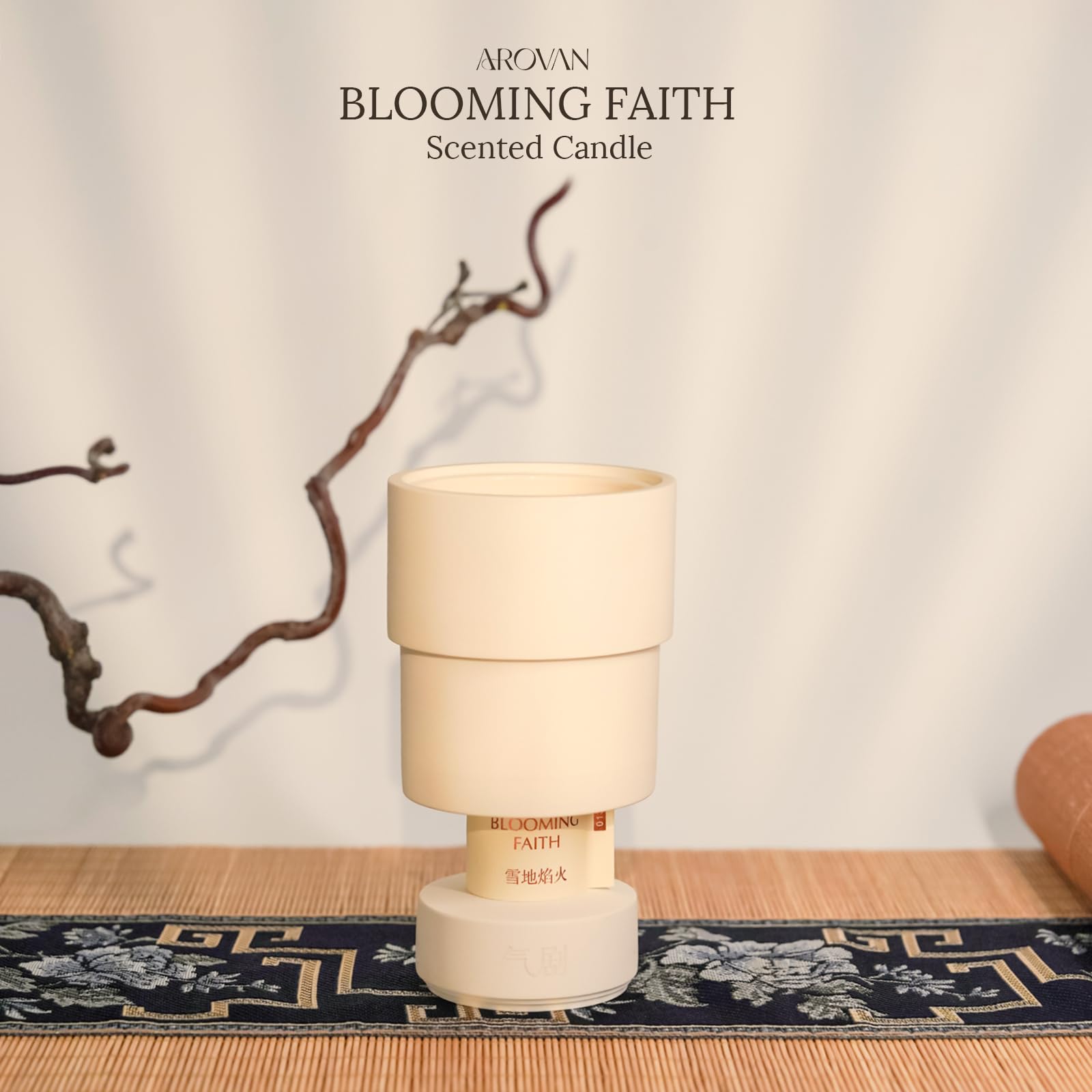 Arovan oak-wood-wick candle offers a gentle crackle and cozy ambiance.