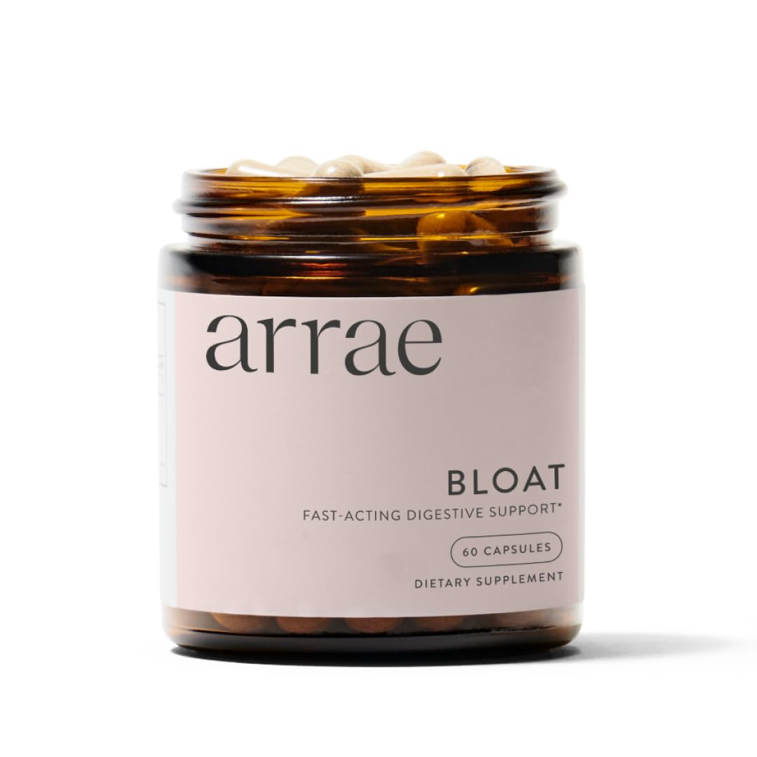 Arrae Bloat bottle pour suggests quick post-meal relief potential.