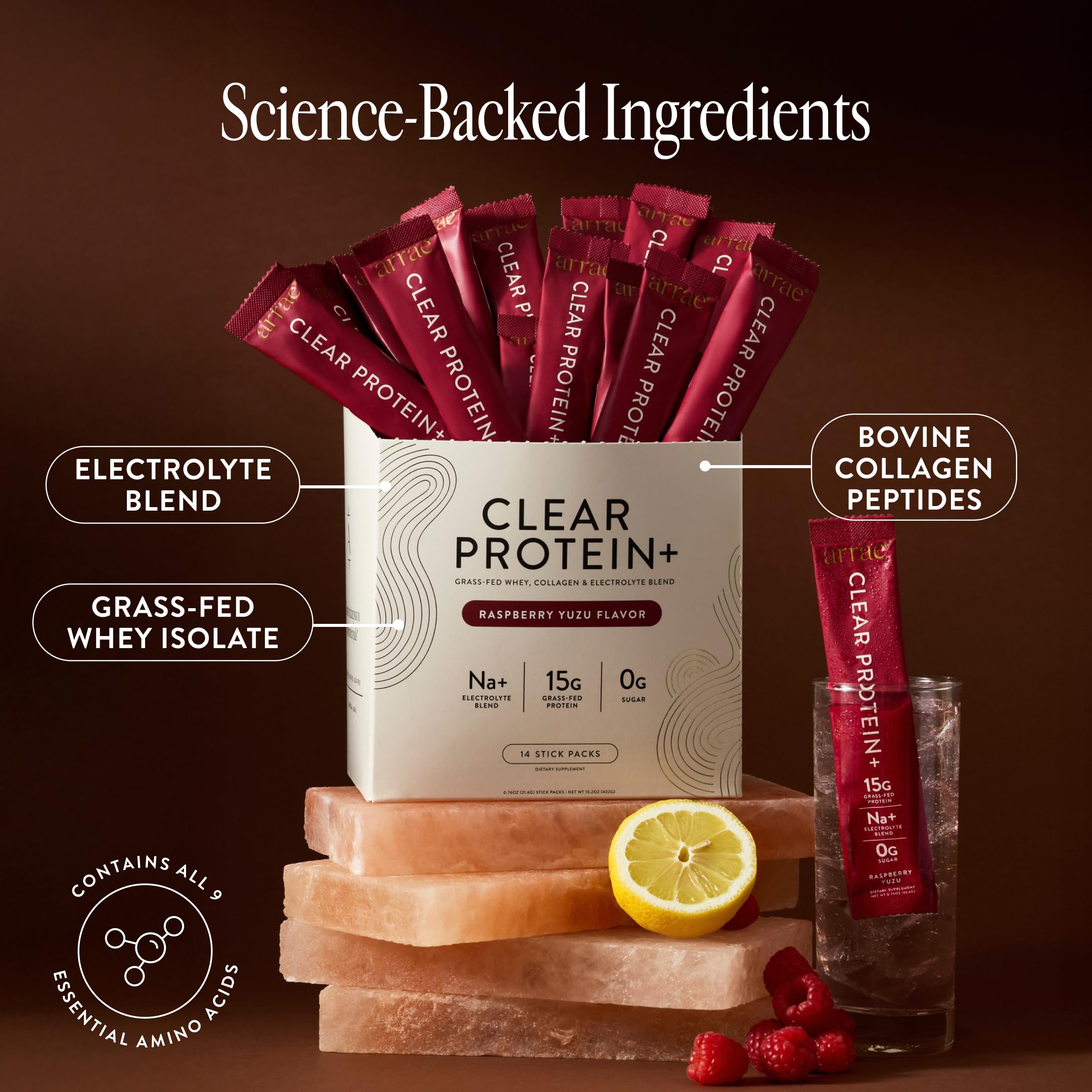 Arrae Clear Protein glass with a refreshing, sugar-free drink after training.