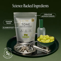 Arrae Tone Gummies bottle pour shot illustrating easy daily intake