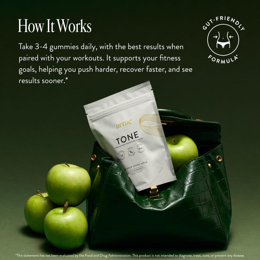 Arrae Tone Gummies sour green apple close-up highlights tasty daily use