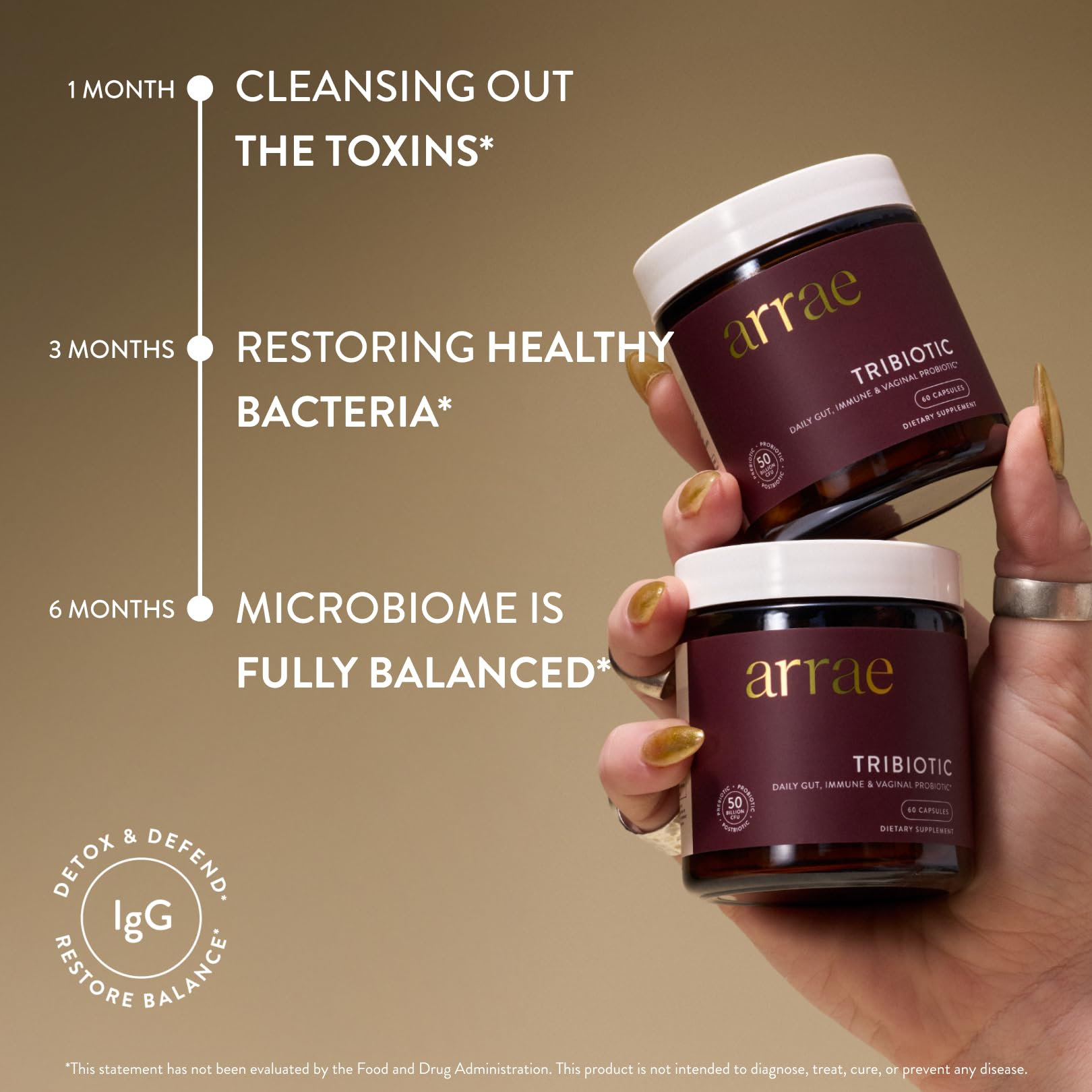 Arrae Tribiotic product beside a calm scene, suggesting vaginal pH balance and comfort.