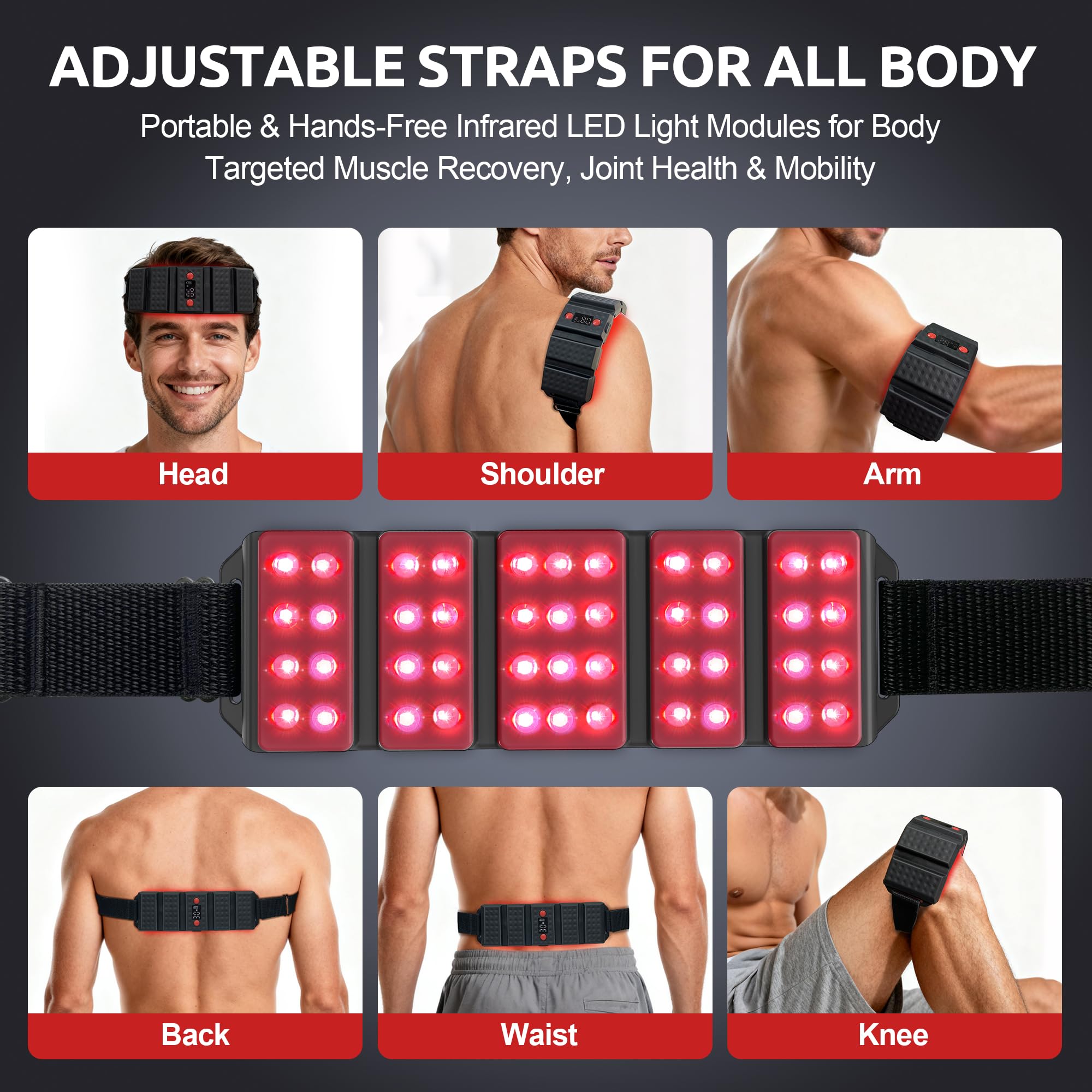 Arsoma Red Light Therapy Belt close up of LEDs highlights focused energy for joints and muscles