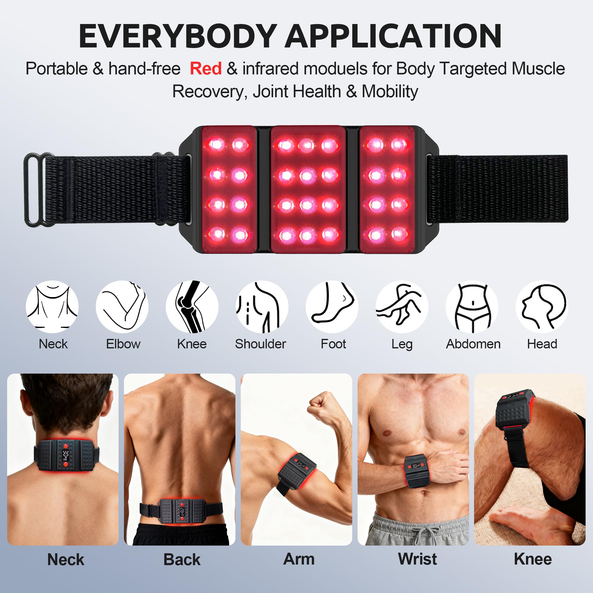 Arsoma red light therapy belt on arm demonstrates versatile use for joints and recovery.