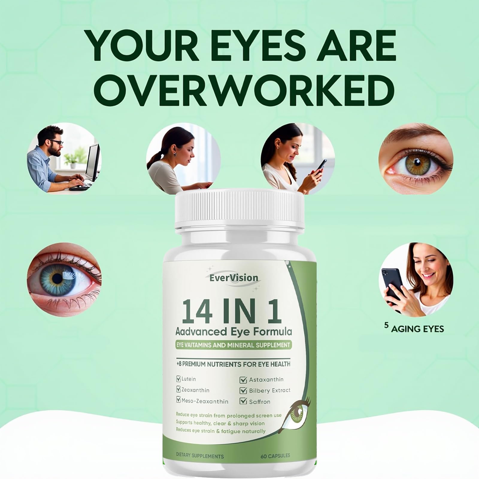 Art anime Evervision ingredients panel featuring lutein and zeaxanthin for visual protection