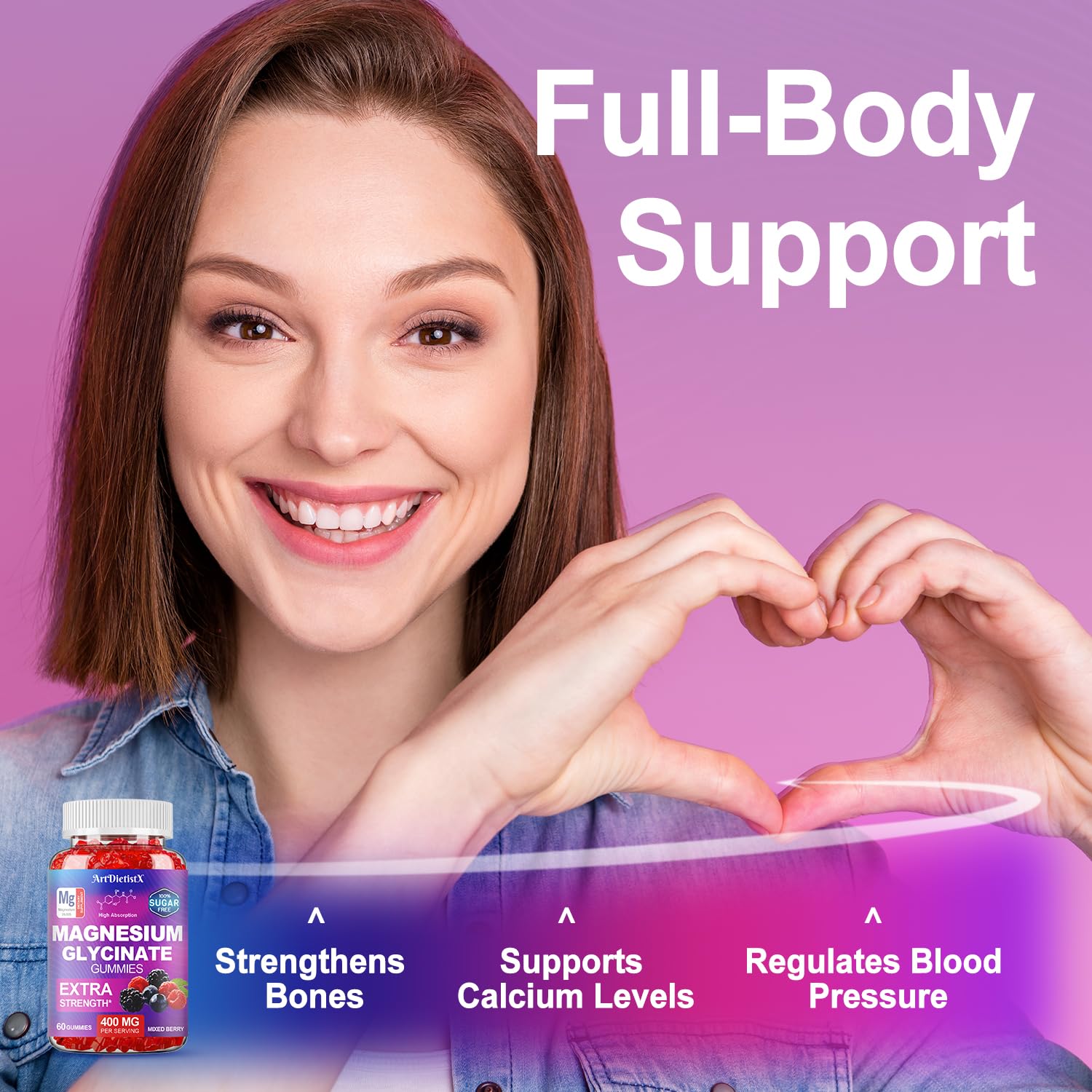 ArtDietistX Magnesium Glycinate Gummies ingredients label displays zinc and B6.