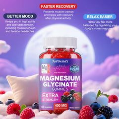 ArtDietistX Magnesium Glycinate Gummies texture closeup shows chewy, sugar-free design.
