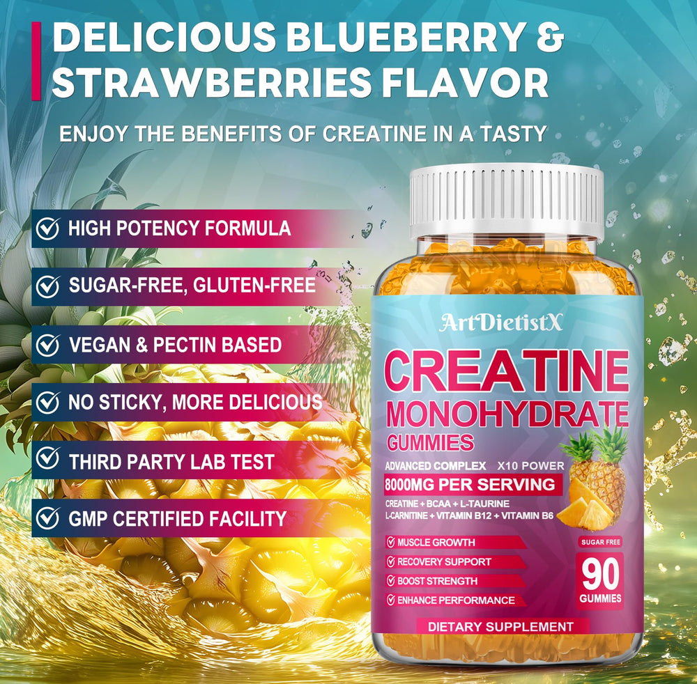 ArtDietistX gummies close-up with strawberry and blueberry flavors