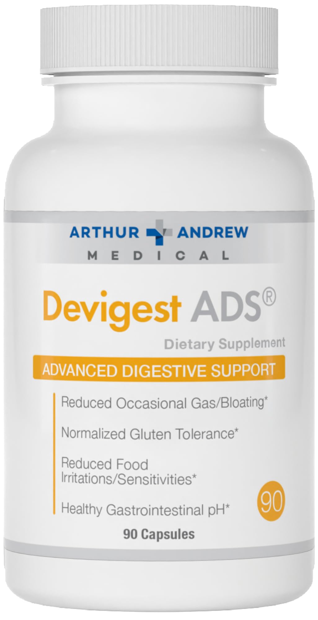 Devigest ADS bottle close-up highlighting vegan, broad-spectrum digestion support