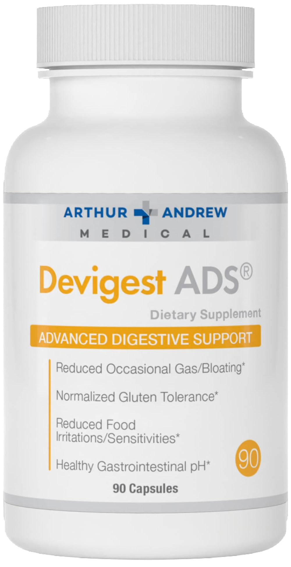 Devigest ADS bottle close-up highlighting vegan, broad-spectrum digestion support