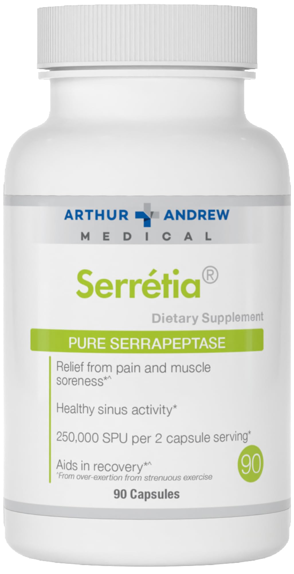 Arthur Andrew Medical Serretia bottle front for muscle recovery support