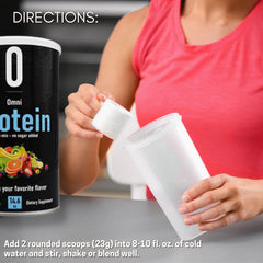 Prepared unflavored Omni Protein Shake Mix in glass, versatile for meals and snacks.