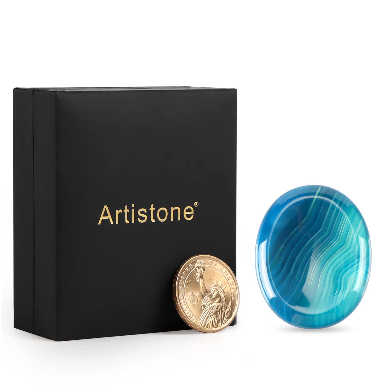 Artistone blue agate palm stone ideal for daily mindfulness practice.