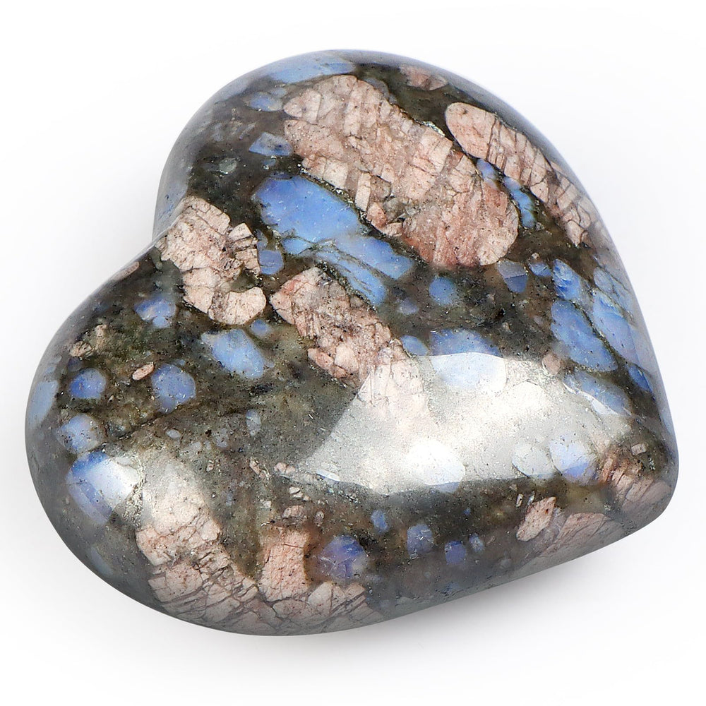 Artistone glaucophane heart carved stone, color varies naturally