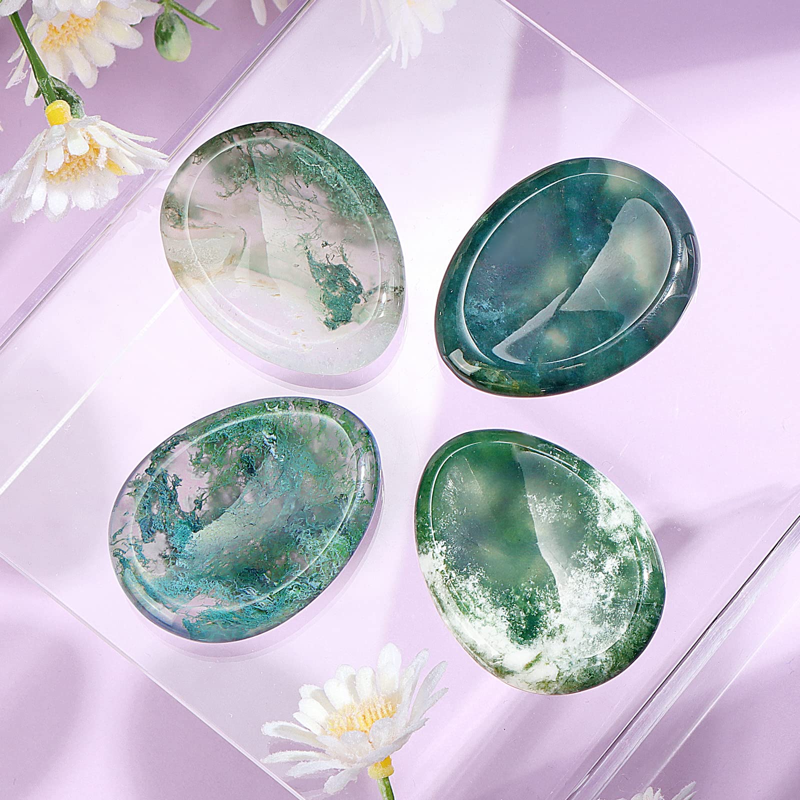 Artistone Moss Agate pocket-size stone fits in hand for quick relaxation and grounding.