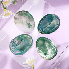 Artistone Moss Agate pocket-size stone fits in hand for quick relaxation and grounding.