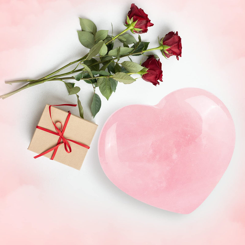 Artistone Rose Quartz Heart decor placed on a desk or shelf for ambient energy.