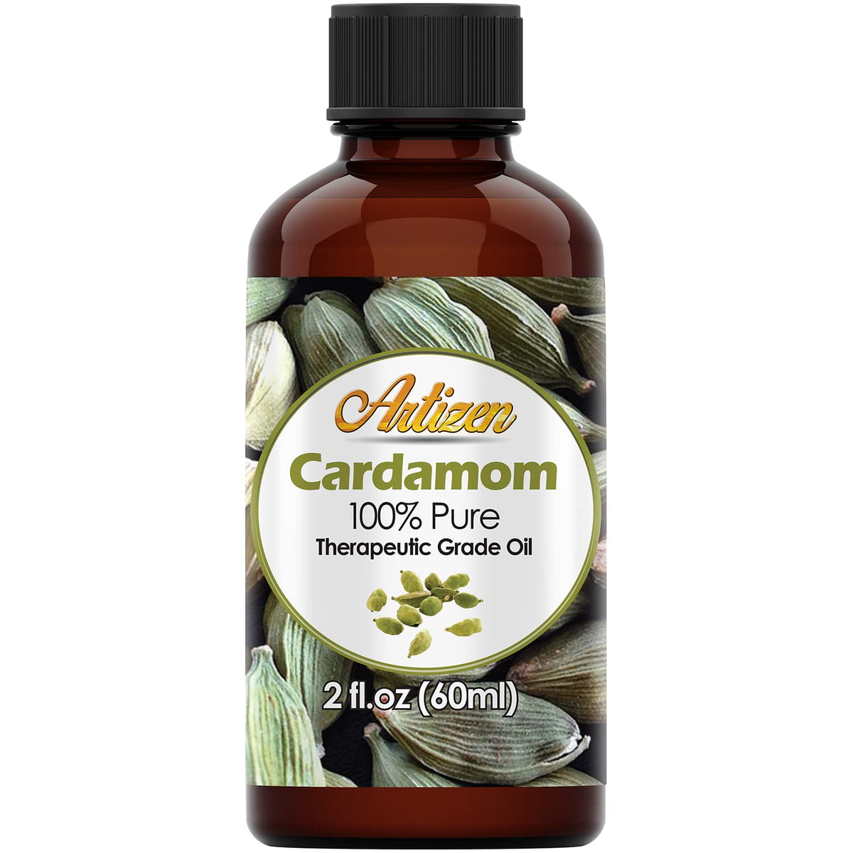 Artizen Cardamom Oil 2oz bottle shown for a calming winter aroma.