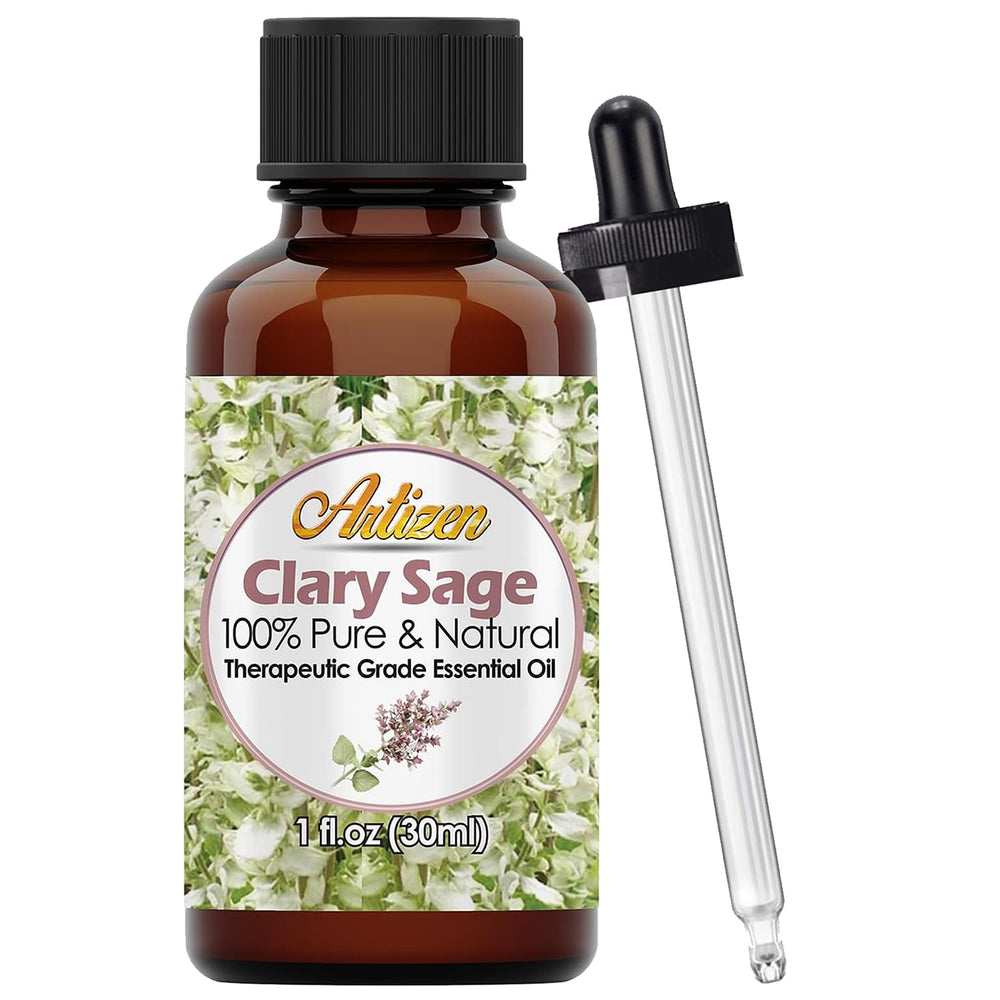 Artizen Clary Sage Oil bottle shows pure essential oil ready for diffusion and blends.