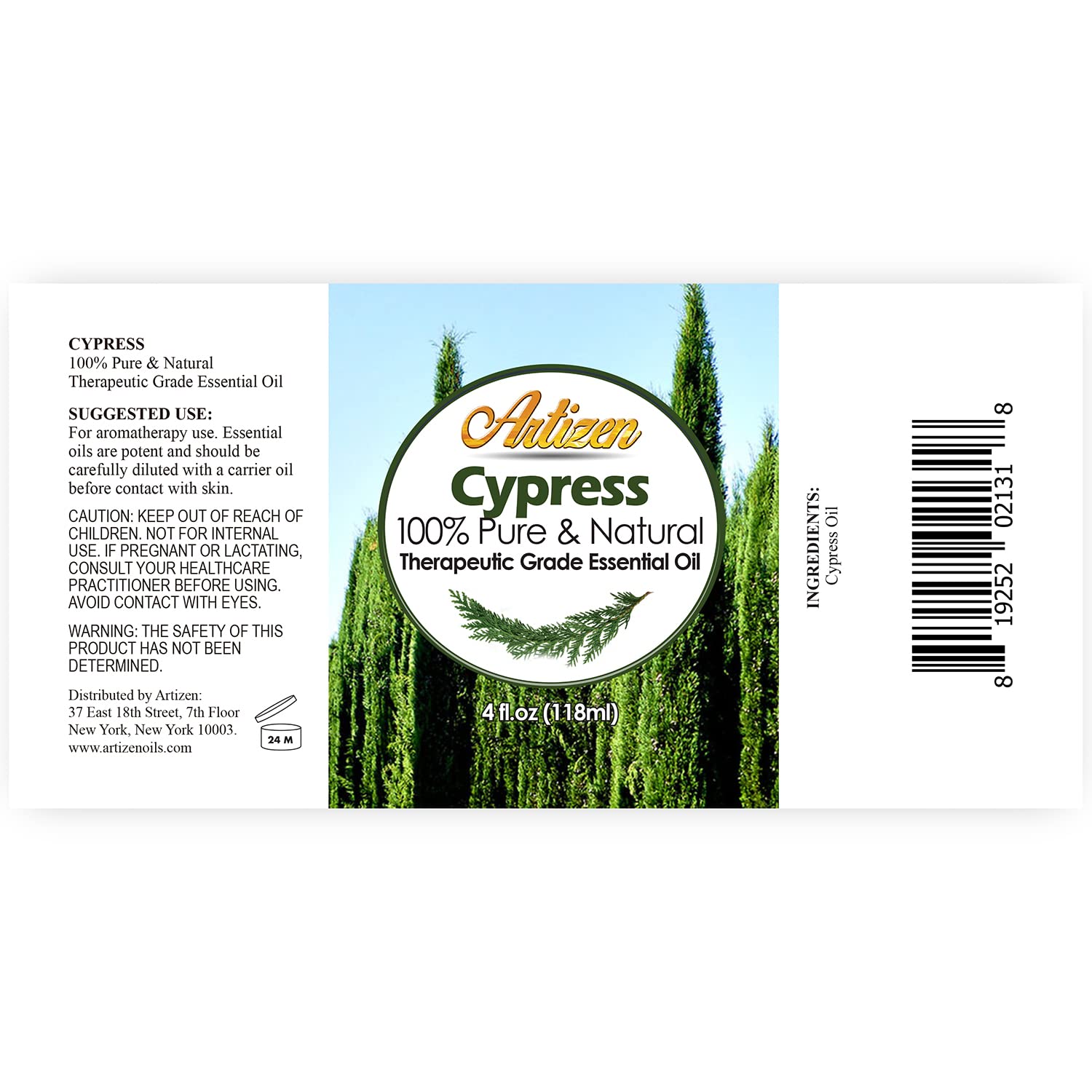 Artizen Cypress oil bottle cap close-up indicating secure containment and high quality.