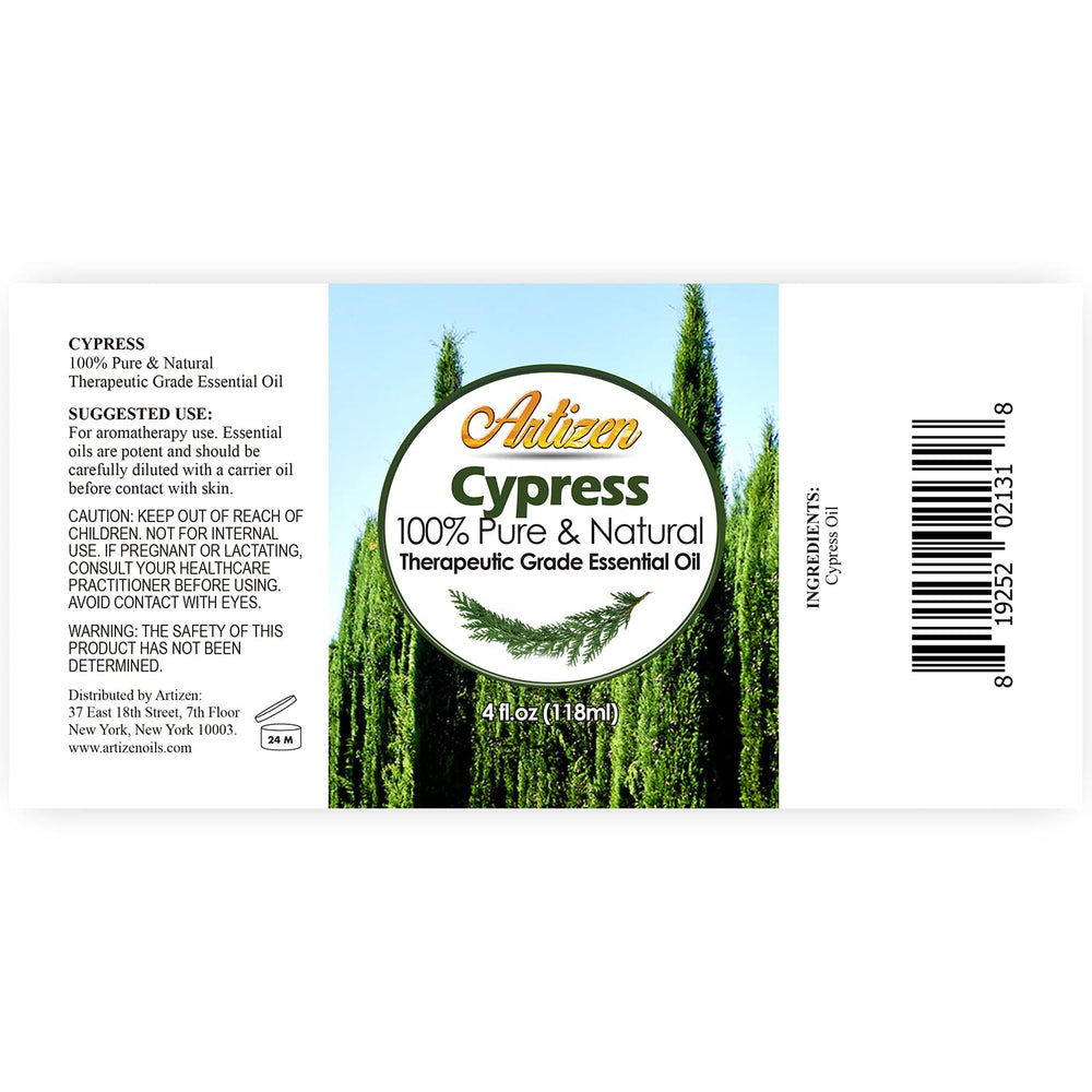 Artizen Cypress oil bottle cap close-up indicating secure containment and high quality.