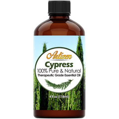Artizen Cypress essential oil bottle front highlighting purity and premium aroma.