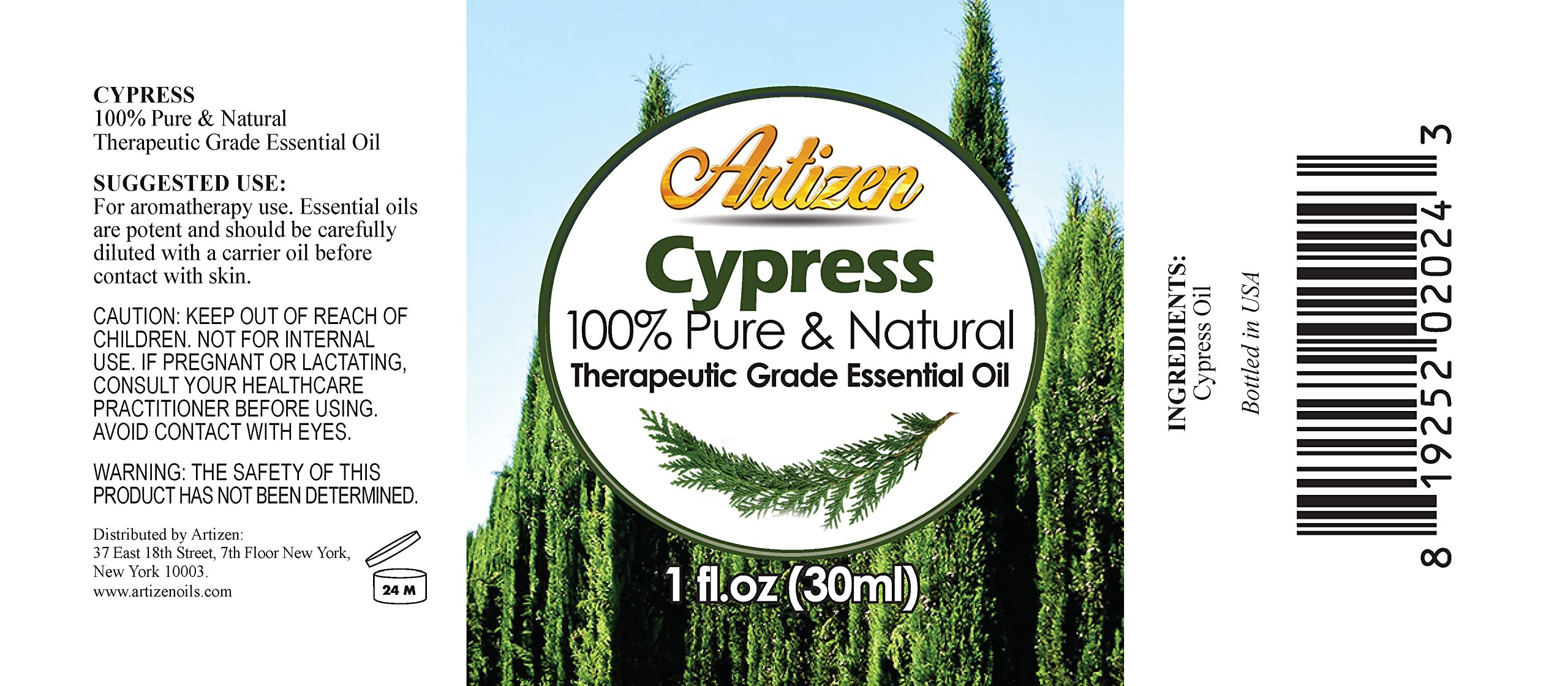 Artizen Cypress oil dropper provides precise, convenient dispensing for blends.