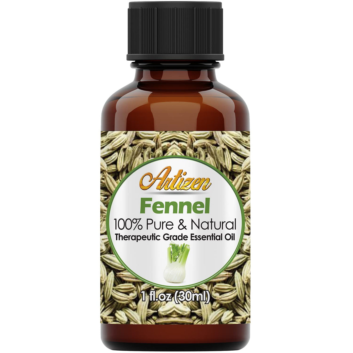 Artizen fennel essential oil bottle front view for pure aroma use.