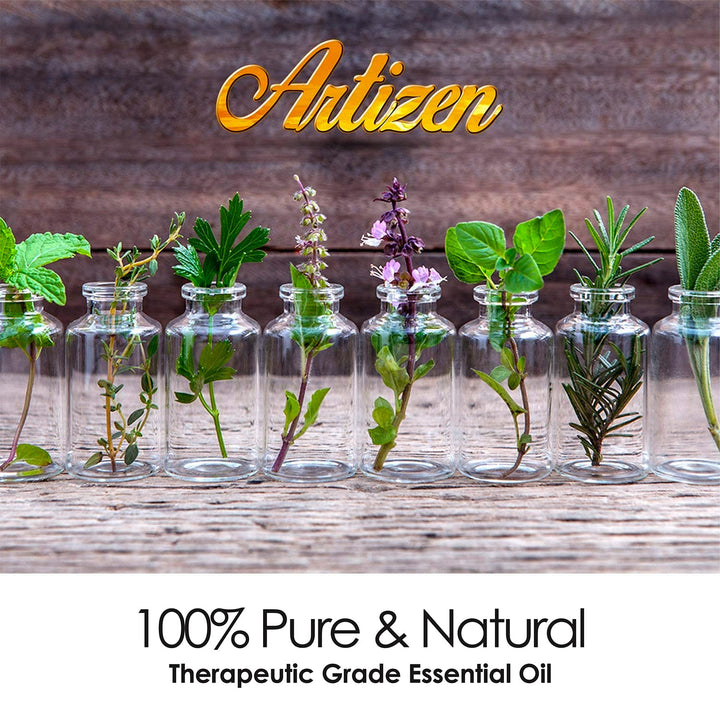 Artizen frankincense oil label closeup emphasizes authenticity and care.