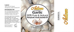 Artizen garlic essential oil packaging showcases UV protection and premium glass bottle.