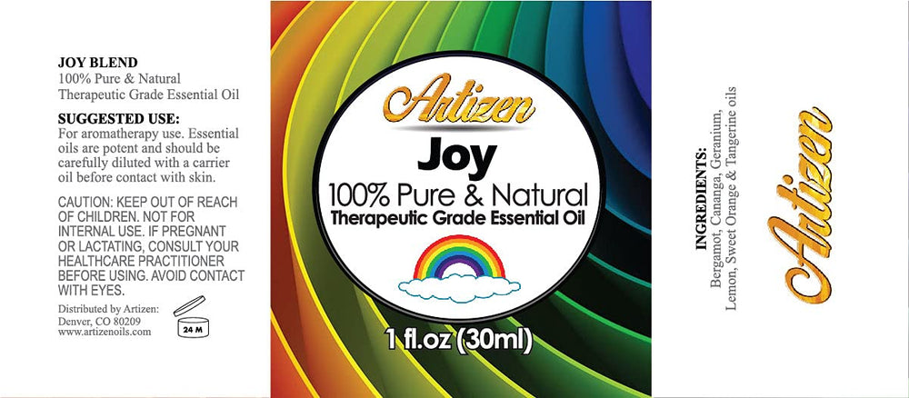 Artizen Joy Blend glass bottle with UV coating preserving potency.