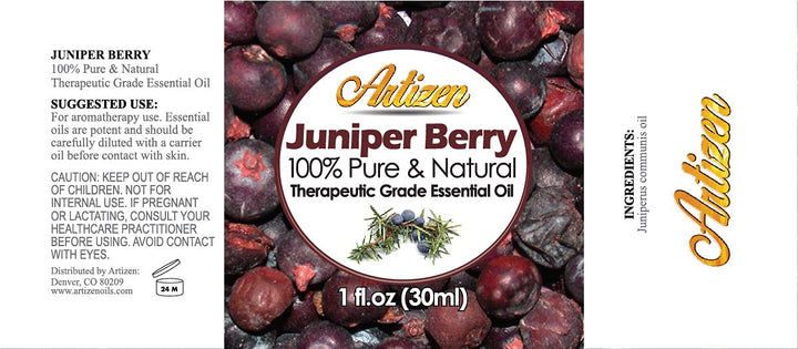 Artizen Juniper Berry essential oil with secure dropper cap.