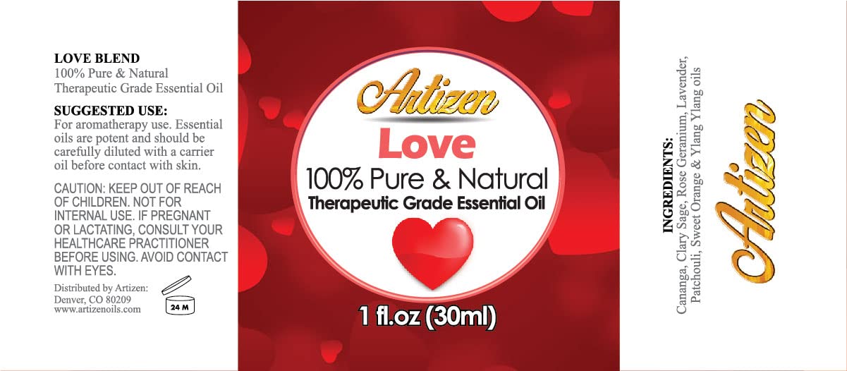 Artizen Love Blend bottle label showcasing premium quality.