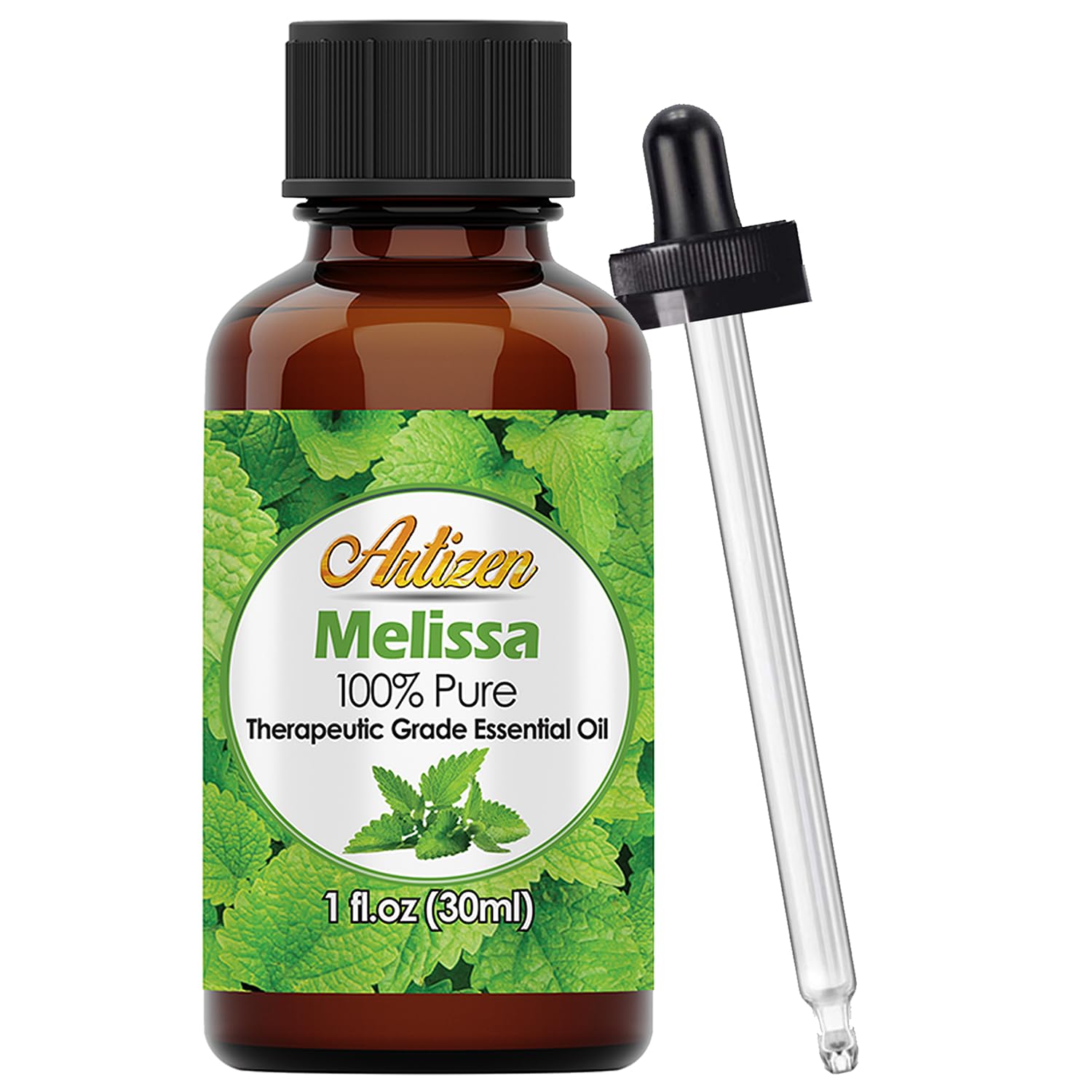 Artizen Melissa essential oil bottle showcases purity and premium packaging.