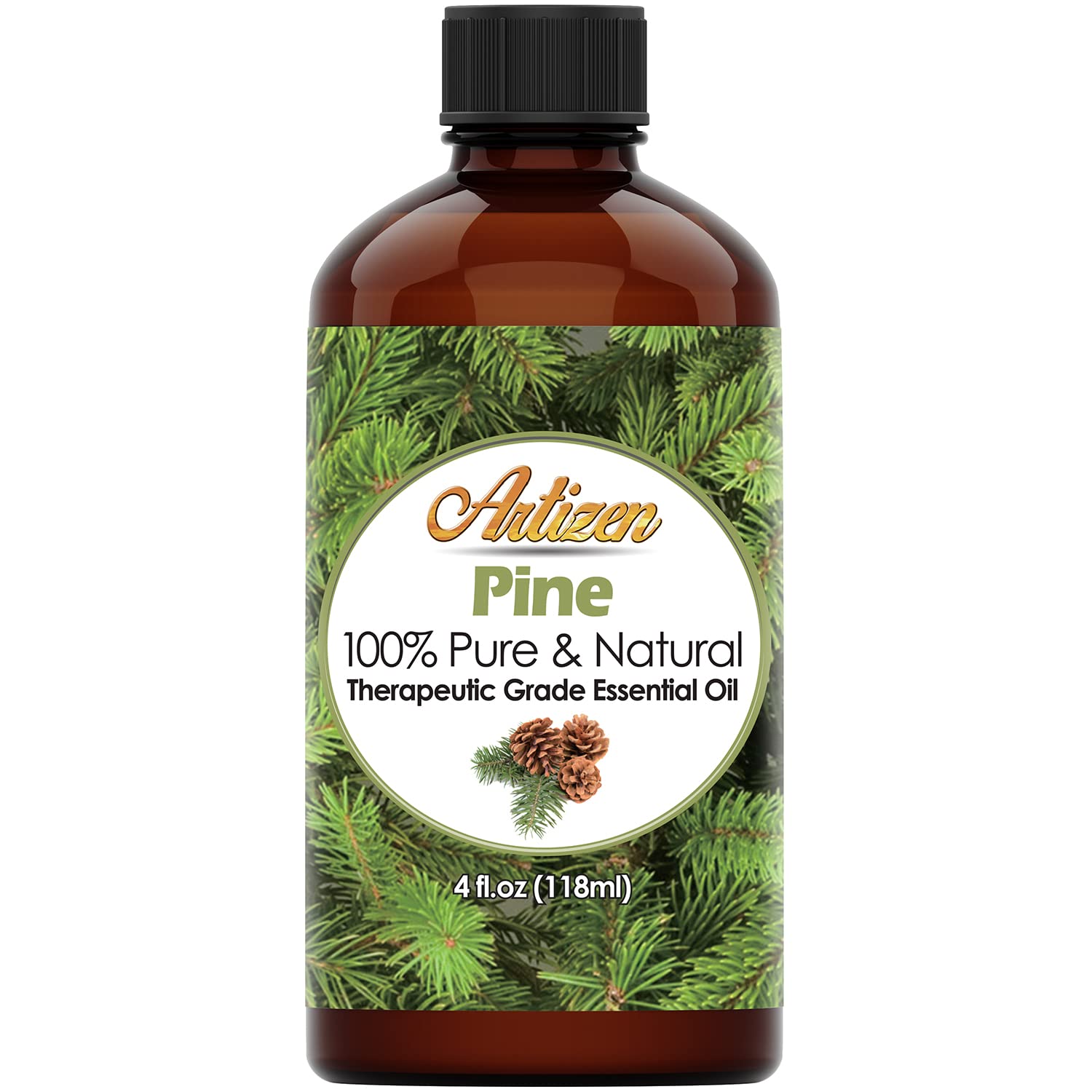 Artizen Pine Essential Oil bottle and pure aroma for natural ambiance.