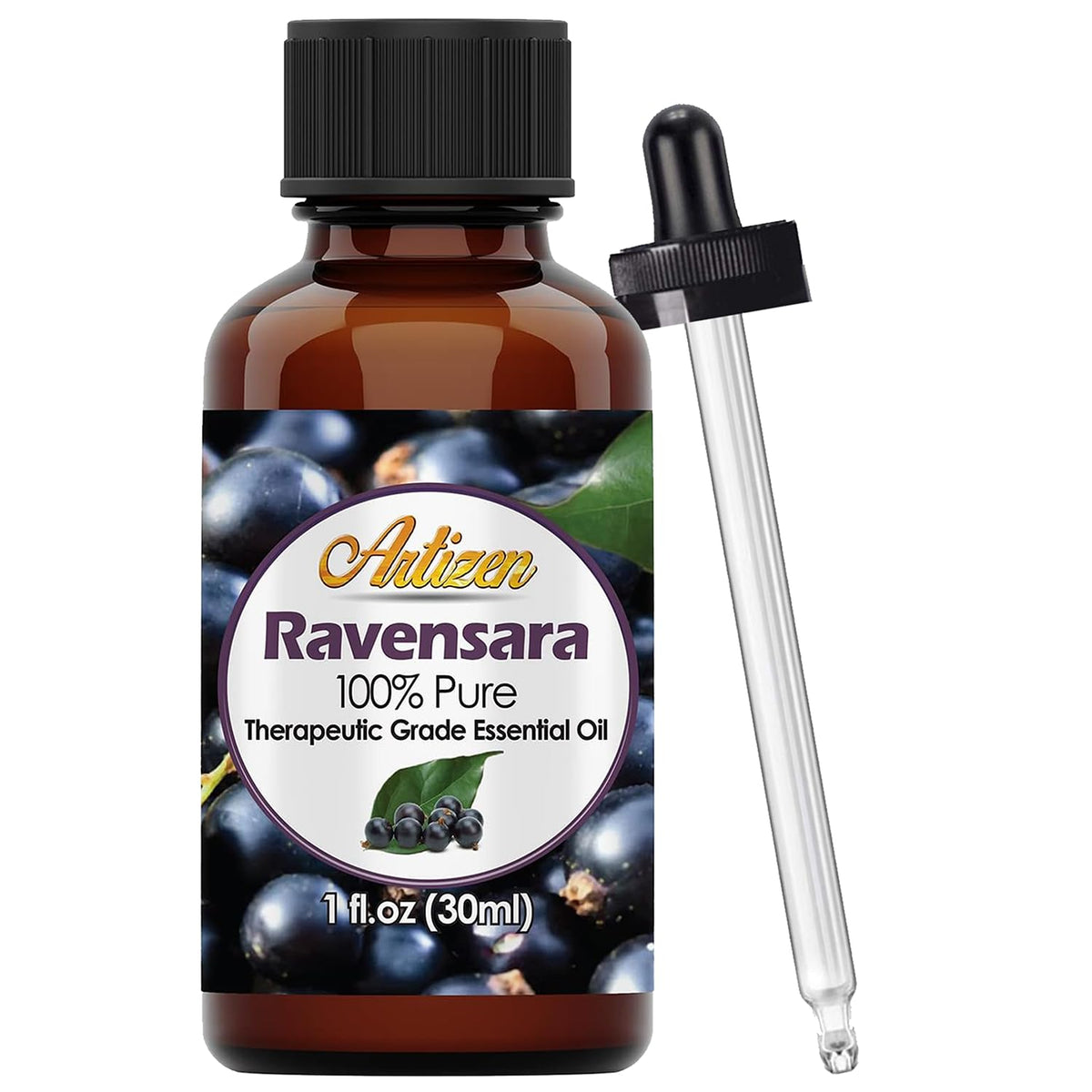 Artizen Ravensara essential oil bottle with dropper for easy aroma diffusion.
