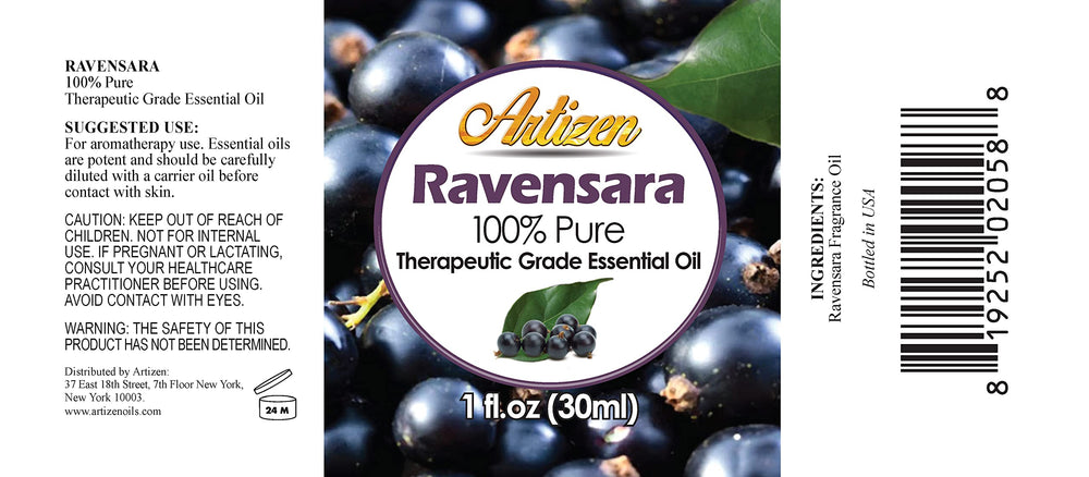 Artizen Ravensara essential oil bottle with dropper enables precise, mess-free use.