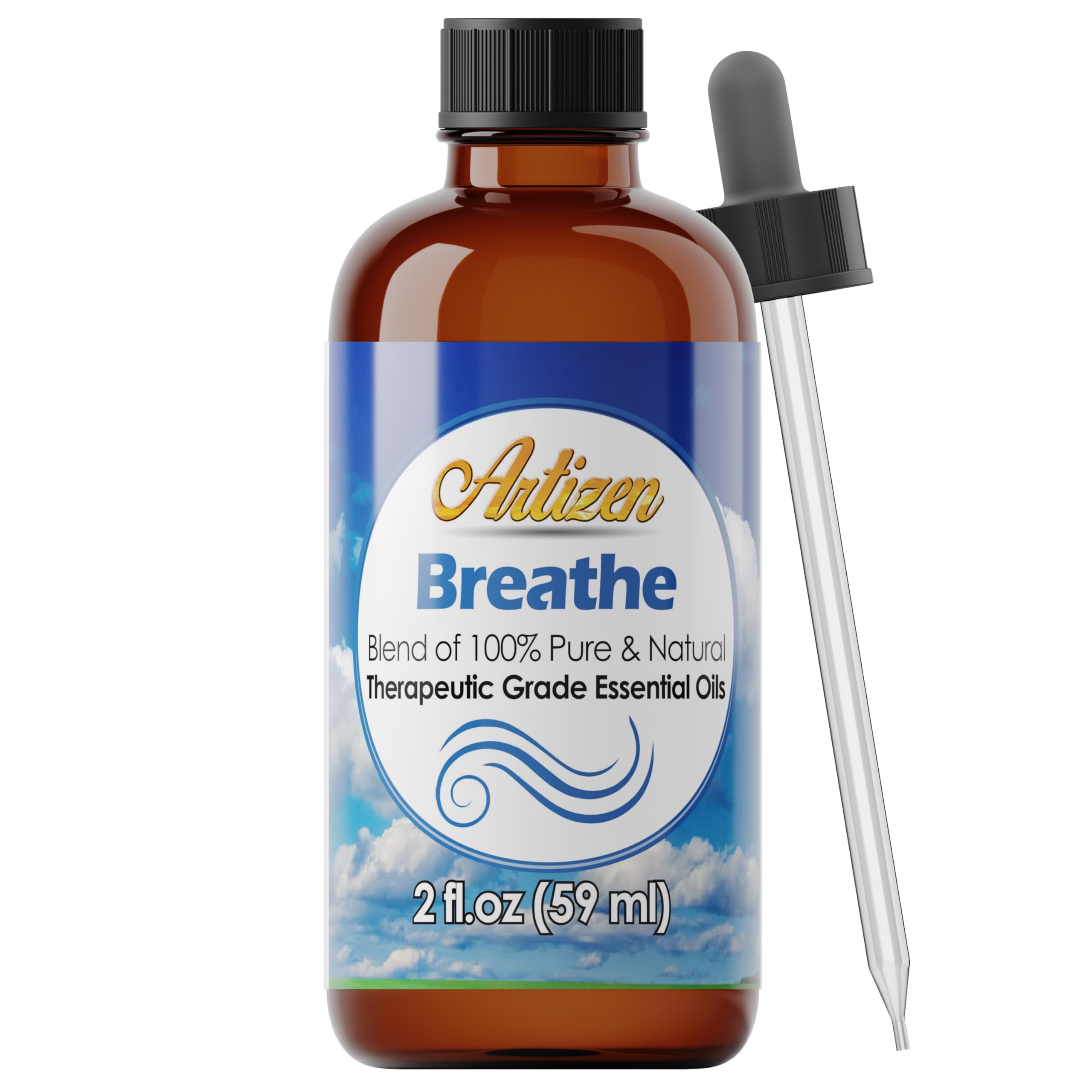 Artizen Breathe: botella de aceite puro en vidrio UV para aromaterapia.
