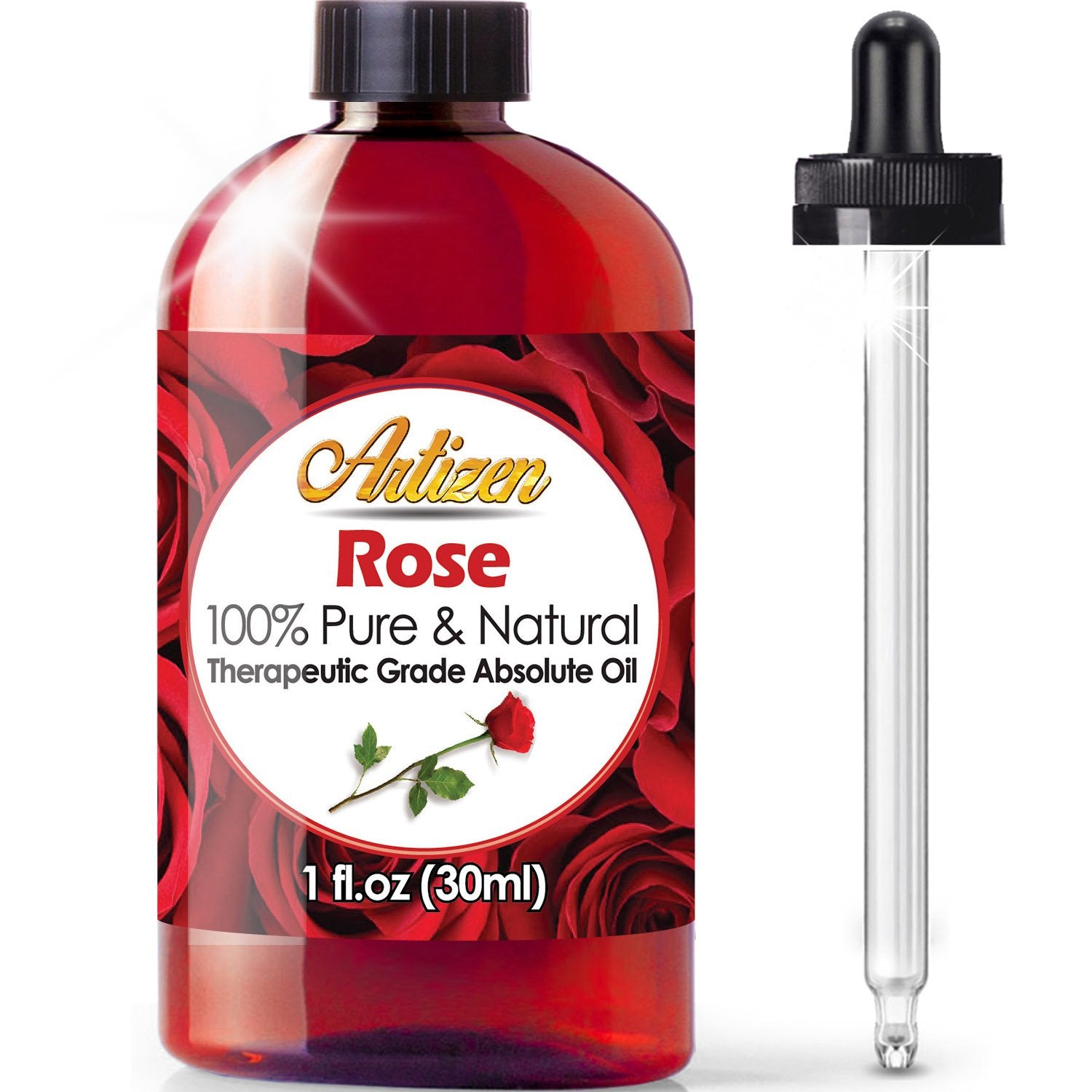 Artizen Rose Essential Oil bottle—pure, concentrated, ideal for aromatherapy and skincare.