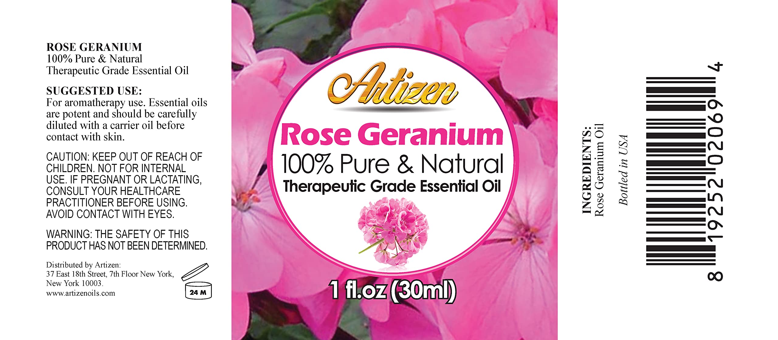 Artizen Rose Geranium Oil UV-protected bottle guards fragrance during storage.