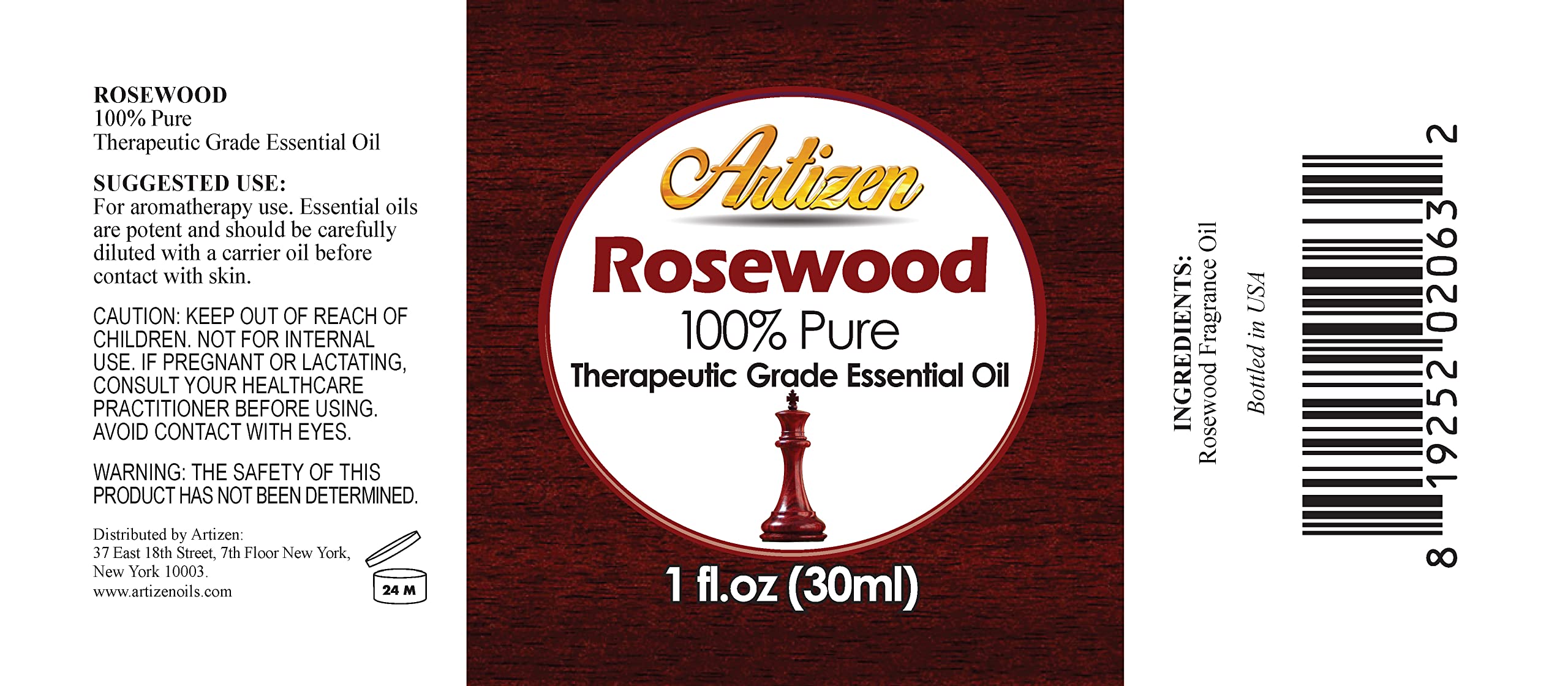 Artizen Rosewood oil packaging highlights UV protection to preserve aroma.